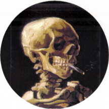 Skeleton smoking a cigarette