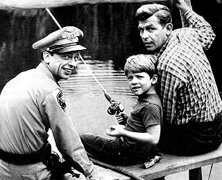 Don Knotts, Ron Howard and Andy Griffith at the fishing hole