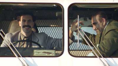 Borat and Azamat in the ice cream truck