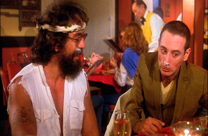 Tommy Chong and Paul Reubens with a snoot full of toot