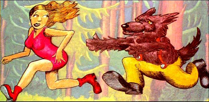 the Big Bad Wolf chasing Little Red Riding Hood