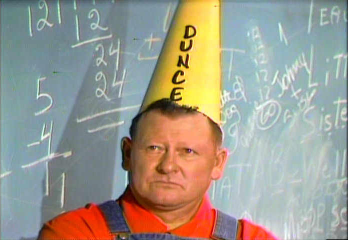 Junior Samples and his dunce cap