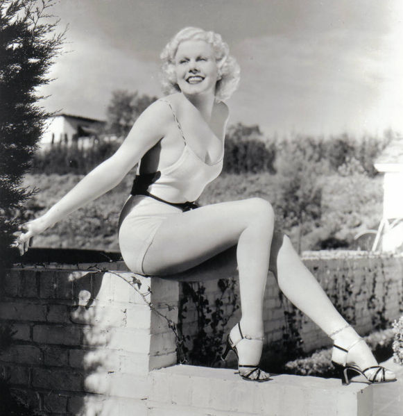 Jean Harlow in bathing suit and hi heels