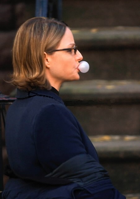 Jodie Foster blowing a bubble