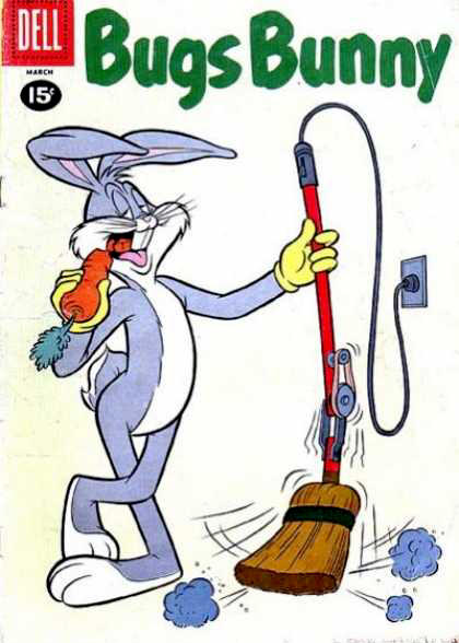 clever rabbit with an electric broom