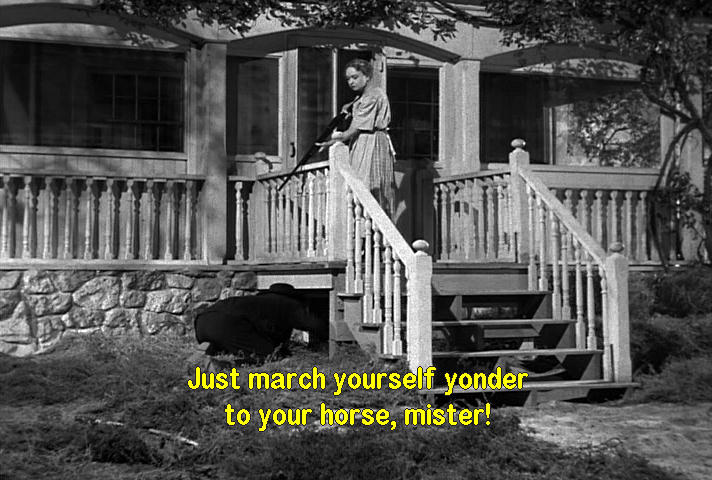 Lillian Gish confronts Robert Mitchum
