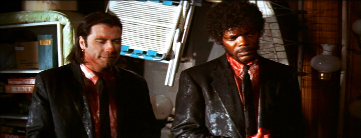 bloody gangsters John Travolta and Samuel L Jackson in Pulp Fiction