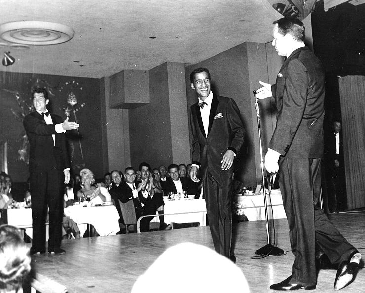 Sammy Davis Jr on stage with Frank Sinatra and Dean Martin