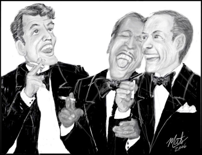 Dean Martin, Sammy Davis Jr and Frank Sinatra caricature
