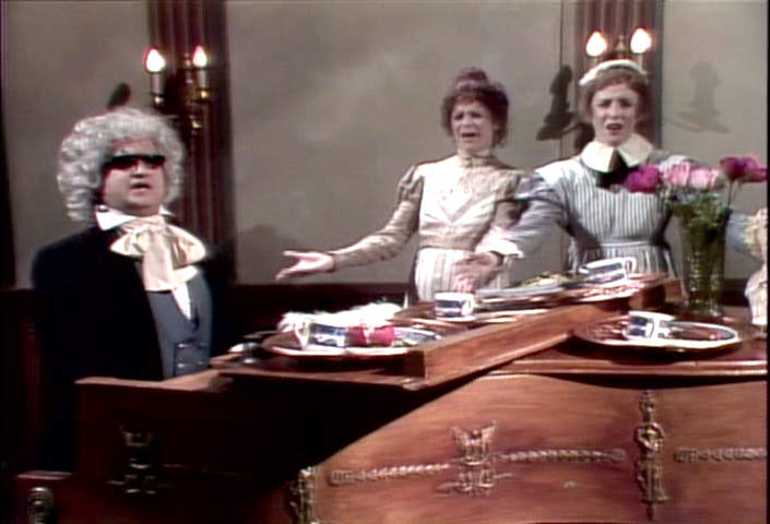 John Belushi, Gilda Radner and Laraine Newman, 1975 SNL image