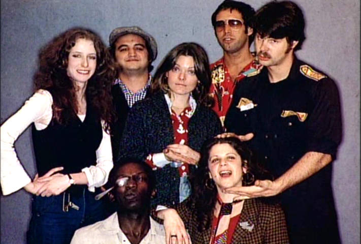 The original 1975 Not Ready For Prime Time Players - Laraine Newman, John Belushi, Jane Curtin, Chevy Chase, Dan Akroyd, Garett Morris and Gilda Radner