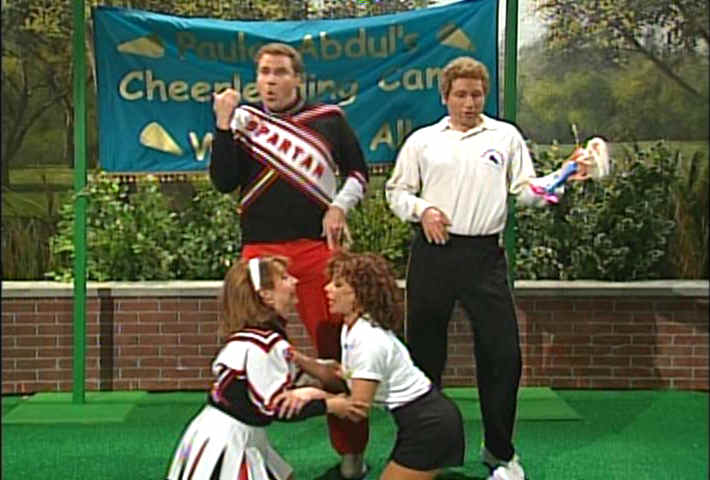 Paula Abdul, David Duchovny, Cheri Oteri, Will Ferrell as SNL Spartan Cheerleaders