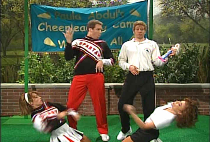 Paula Abdul, David Duchovny, Cheri Oteri, Will Ferrell as SNL Spartan Cheerleaders