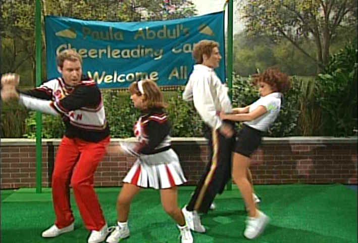 Paula Abdul, David Duchovny, Cheri Oteri, Will Ferrell as SNL Spartan Cheerleaders