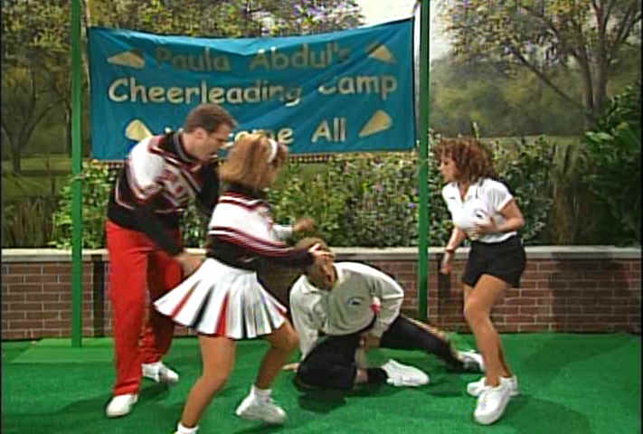 Paula Abdul, David Duchovny, Cheri Oteri, Will Ferrell as SNL Spartan Cheerleaders