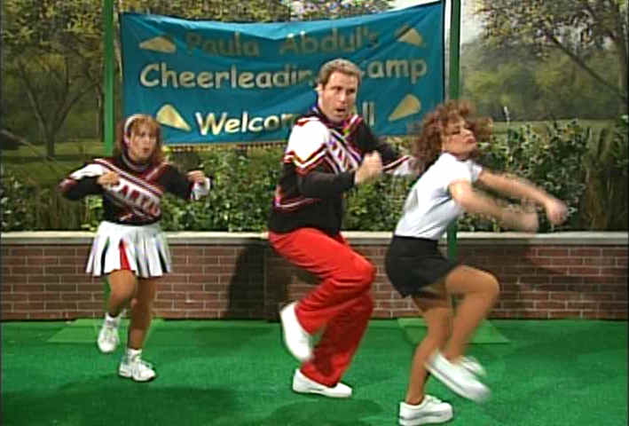 Paula Abdu, Cheri Oteri, Will Ferrell dancing as SNL Spartan Cheerleaders