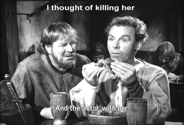 Ake Fridell and Nils Poppe in The Seventh Seal