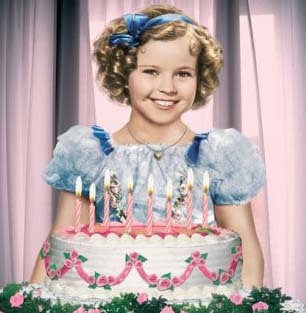 Shirley Temple and a birthday cake