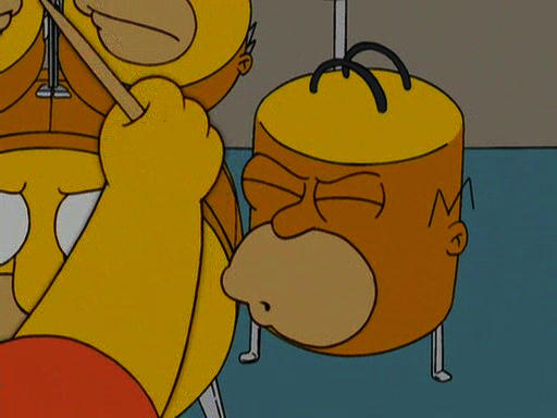 Bart imagines the drums as Homer's head