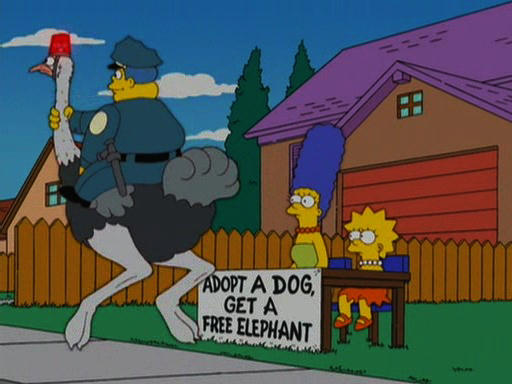 Chief Wiggum riding an ostrich