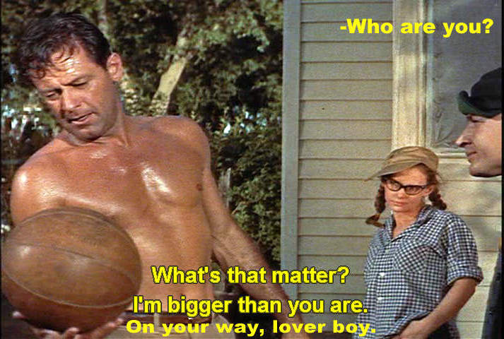 shirtless William Holden laying down the law
