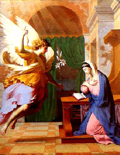 beautiful painting of the annunciation of Christ by the angel to Mary