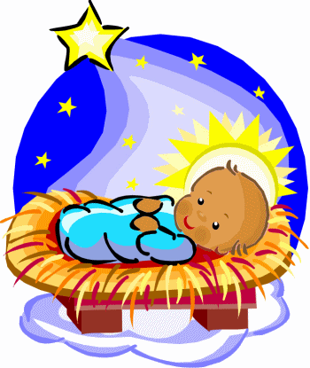 simple painting of a star shining down on baby Jesus