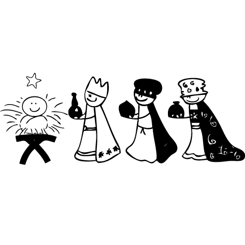 simple drawing of baby Jesus and the three wise men