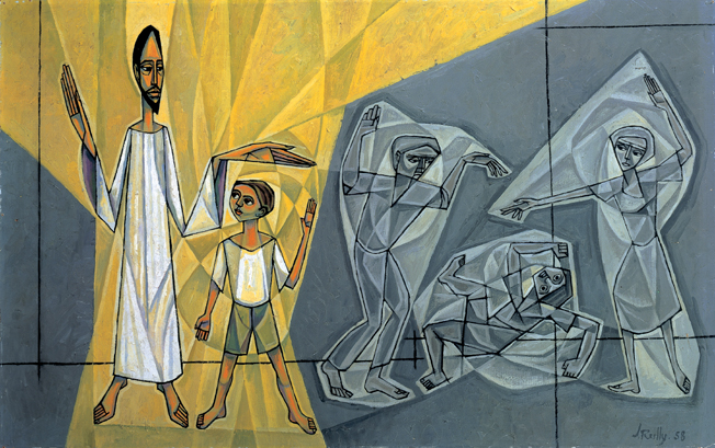 groovy cubist painting of Jesus the healer