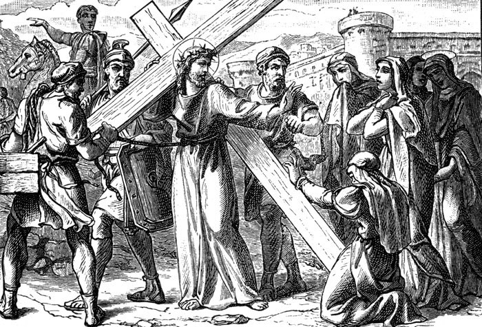 drawing of Jesus bearing his cross