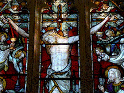 stained glass Jesus on the cross