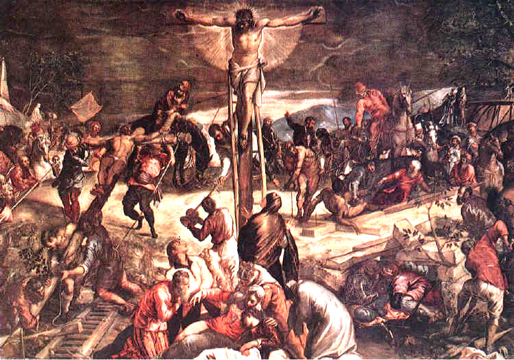 busy painting of Christ on the cross
