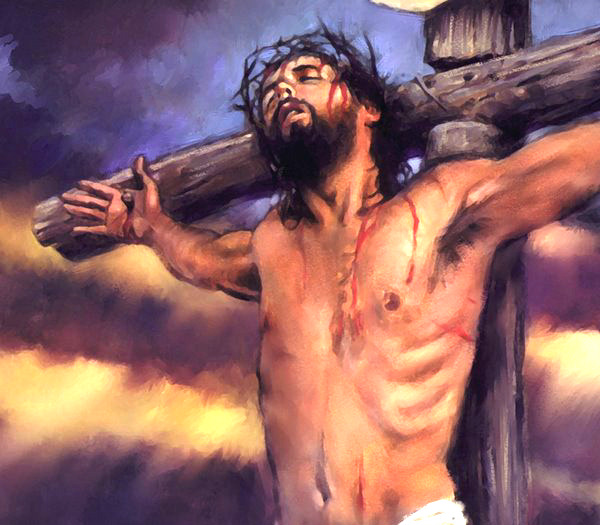 bloody painting of Jesus on the cross