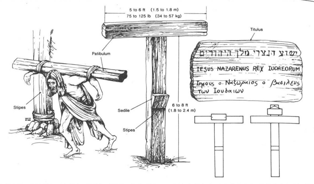 drawing of the details of the execution by crucifixion on a cross