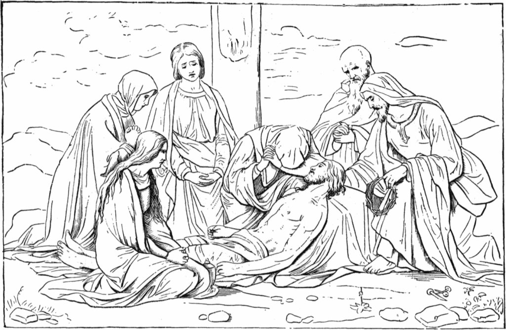 drawing of dead Jesus brought down from the cross