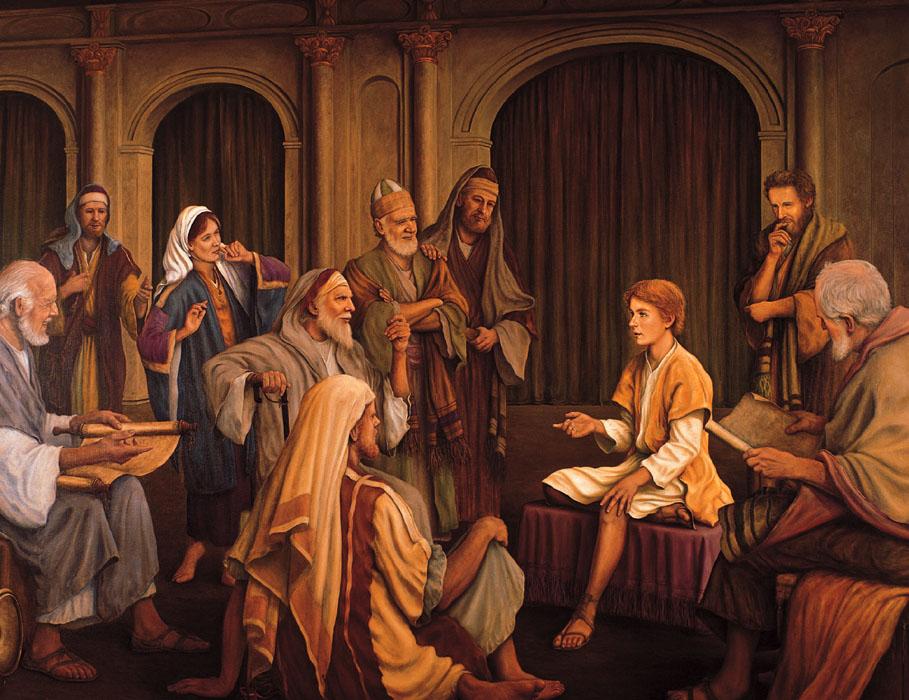 boy Jesus talking to the rabbis at the temple