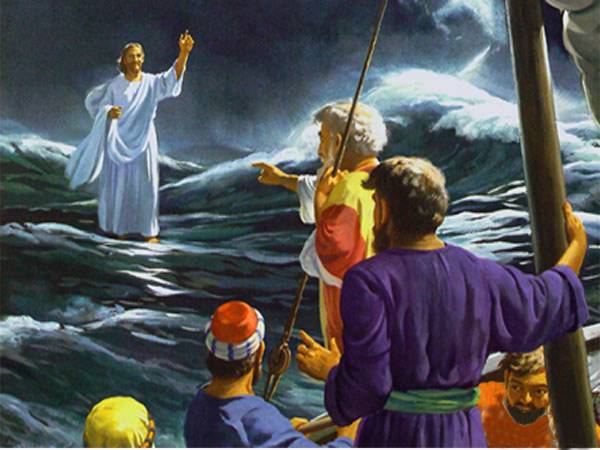 painting of Jesus walking on water through a raging storm