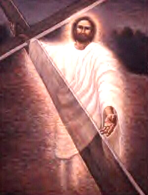 ghostly image of Jesus and the cross