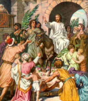 Jesus riding a donkey on palm Sunday