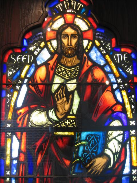 stained glass image of Jesus Christ