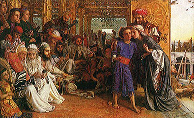 young boy Jesus talking to the rabbis at the temple