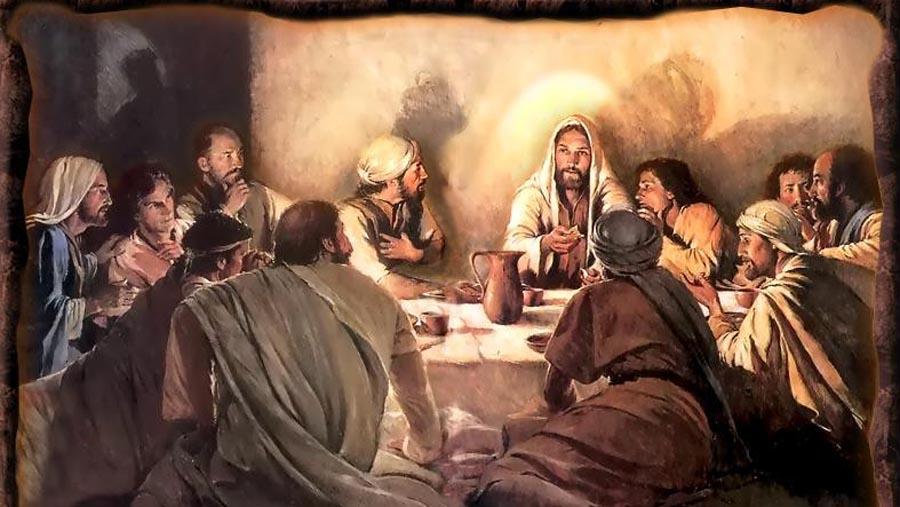 Jesus breaking bread with the disciples