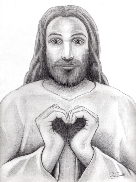 Jesus heart hands drawing