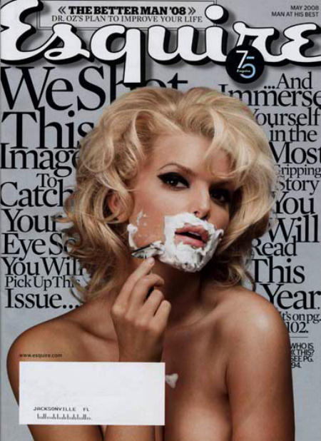 Jessica Simpson shaving on the cover of Esquire magazine