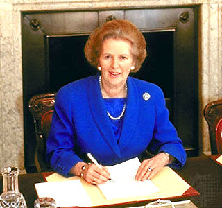 Margaret Thatcher at her desk