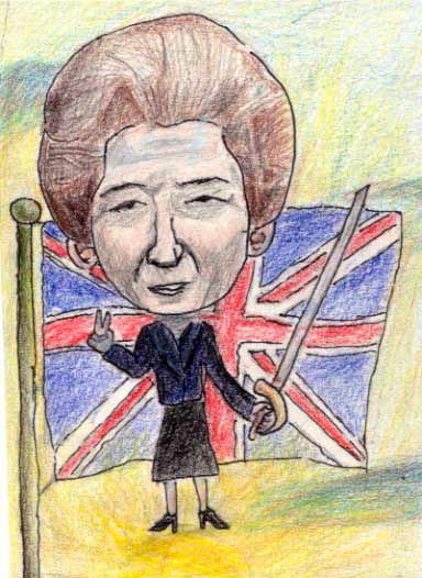 image of fightin' Maggie Thatcher with a sword in hand