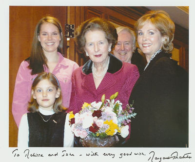 An autographed picture of former British Prime Minister Margaret Thatcher with the O’Sullivans: Melissa (far right), daughters Amanda, front, and Katherine, and husband John