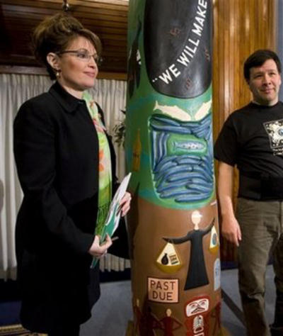 Feb. 26, 2008 file photo, Alaska Gov. Sarah Palin appears on behalf of victims of the Exxon Valdez oil spill and their supporters at a news conference at the National Press Club in Washington