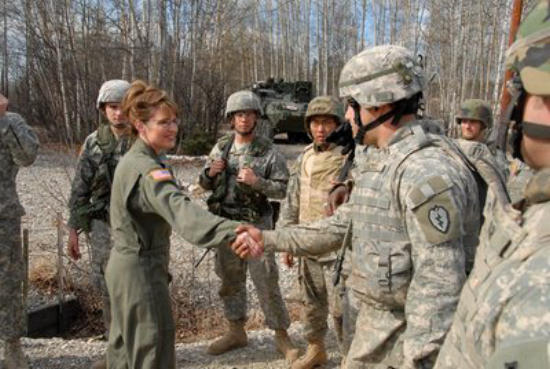 Governor Palin visiting her National Guard troops in Kuwait
