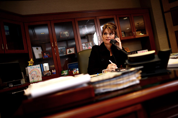 Sarah Palin at her desk